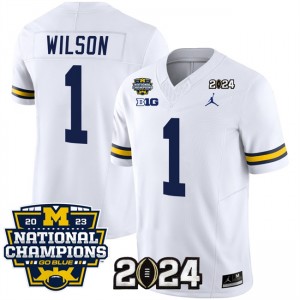 NCAA Wolverines 1 Roman Wilson WhiteNavy 2024 F.U.S.E. With 2023 National Champions Patch Vapor Limited Men Jersey