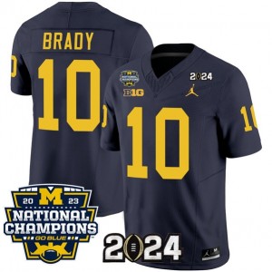 NCAA Wolverines 10 Tom Brady Navy 2024 F.U.S.E. With 2023 National Champions Patch Vapor Limited Men Jersey