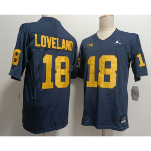 NCAA Wolverines 18 Colston Loveland Navy Silver Jordan 2023 F.U.S.E Vapor Limited Men Jersey