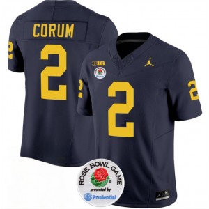 NCAA Wolverines 2 Blake Corum 2023 F.U.S.E. Navy Rose Bowl Patch Vapor Limited Men Jersey