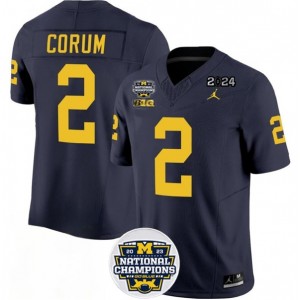 NCAA Wolverines 2 Blake Corum Navy 2024 National Championship F.U.S.E Vapor Limited Men Jersey