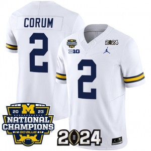 NCAA Wolverines 2 Blake Corum White 2024 F.U.S.E. With 2023 National Champions Patch Vapor Limited Men Jersey