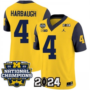 NCAA Wolverines 4 Jim Harbaugh Yellow Navy 2024 F.U.S.E. With 2023 National Champions Patch Vapor Limited Men Jersey