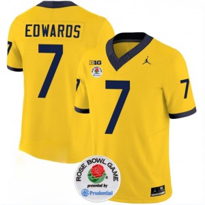 NCAA Wolverines 7 Donovan Edwards 2023 F.U.S.E. Yellow Rose Bowl Patch Vapor Limited Men Jersey