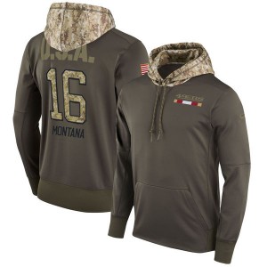 NFL 49ers 16 Joe Montana Olive Salute To Service Pullover Hoodie