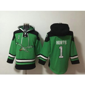 NFL Eagles 1 Hurts Kelly Green Hoodie Sweatshirt NFL Eagles 1 Hurts Kelly Green Hoodie Sweatshirt
