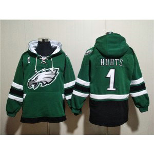 NFL Eagles 1 Jalen Hurts Green Lace-Up Pullover Hoodie NFL Eagles 1 Jalen Hurts Green Lace-Up Pullover Hoodie