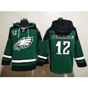 NFL Eagles 12 Randall Cunningham Green Lace-Up Pullover Hoodie NFL Eagles 12 Randall Cunningham Green Lace-Up Pullover Hoodie