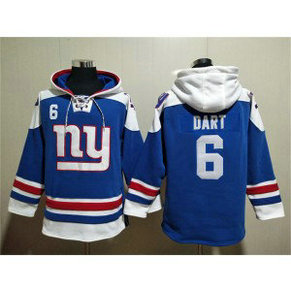 NFL Giants 6 Jaxson Dart Blue Ageless Must-Have Lace-Up Pullover Hoodie NFL Giants 6 Jaxson Dart Blue Ageless Must-Have Lace-Up Pullover Hoodie
