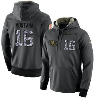 NFL Men's Nike San Francisco 49ers #16 Joe Montana Stitched Black Anthracite Salute to Service Player Performance Hoodie NFL Men's Nike San Francisco 49ers #16 Joe Montana Stitched Black Anthracite Salute to Service Player Performance Hoodie