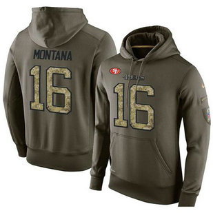 NFL Men's Nike San Francisco 49ers #16 Joe Montana Stitched Green Olive Salute To Service KO Performance Hoodie NFL Men's Nike San Francisco 49ers #16 Joe Montana Stitched Green Olive Salute To Service KO Performance Hoodie