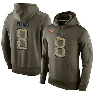 NFL Men's Nike San Francisco 49ers #8 Steve Young Stitched Green Olive Salute To Service KO Performance Hoodie NFL Men's Nike San Francisco 49ers #8 Steve Young Stitched Green Olive Salute To Service KO Performance Hoodie