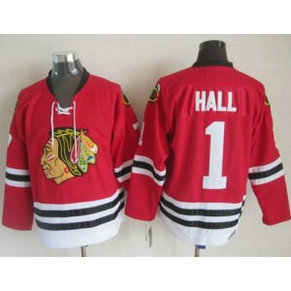 NHL Blackhawks 1 Glenn Hall Red CCM Throwback Men Jersey NHL Blackhawks 1 Glenn Hall Red CCM Throwback Men Jersey