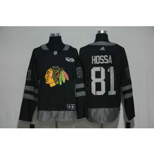 NHL Blackhawks 81 Marian Hossa 100th Anniversary Black Adidas Men Jersey NHL Blackhawks 81 Marian Hossa 100th Anniversary Black Adidas Men Jersey