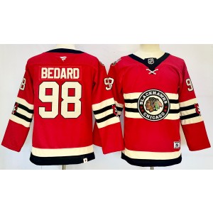 NHL Blackhawks 98 Connor Bedard Red 2024 New Youth Jersey NHL Blackhawks 98 Connor Bedard Red 2024 New Youth Jersey