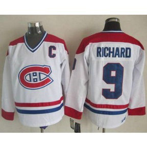 NHL Canadiens 9 Maurice Richard White CCM Throwback Men Jersey