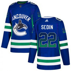 NHL Canucks 22 Daniel Sedini Blue Drift Fashion Adidas Men Jersey