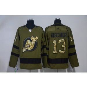 NHL Devils 13 Nico Hischier Olive Green Adidas Men Jersey NHL Devils 13 Nico Hischier Olive Green Adidas Men Jersey