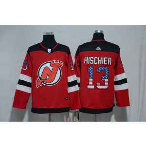 NHL Devils 13 Nico Hischier Red USA Flag Adidas Men Jersey NHL Devils 13 Nico Hischier Red USA Flag Adidas Men Jersey