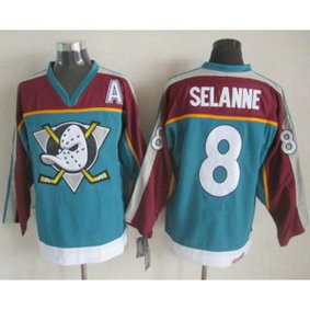 NHL Ducks 8 Teemu Selanne Red-Turquoise CCM Throwback Men Jersey