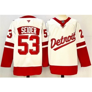 NHL Red Wings 53 Moritz Seider White Red 2024-25 New Men Jersey NHL Red Wings 53 Moritz Seider White Red 2024-25 New Men Jersey