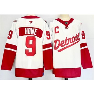 NHL Red Wings 9 Gordie Howe White Red 2024-25 New Men Jersey with C Patch NHL Red Wings 9 Gordie Howe White Red 2024-25 New Men Jersey with C Patch