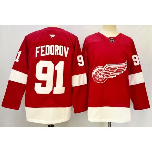 NHL Red Wings 91 Fedorov Red 2024 New Fanatics Men Jersey NHL Red Wings 91 Fedorov Red 2024 New Fanatics Men Jersey