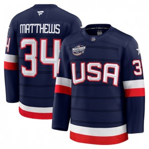 NHL USA 34 Auston Matthews Navy 2025 4 Nations Men Jersey