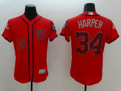 Nationals 34 Bryce Harper Red Fashion Stars & Stripes Flexbase Jersey