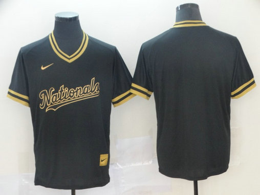 Nationals Blank Black Gold Nike Cooperstown Collection Legend V Neck Jersey