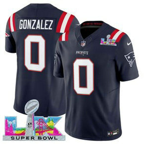 New England Patriots 0 Christian Gonzalez Navy 2026 Super Bowl LX F.U.S.E. Vapor Limited Men Jersey