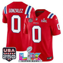 New England Patriots 0 Christian Gonzalez Red F.U.S.E. Vapor Limited Men Jersey with 2026 Super Bowl LX & USA 250 Patches
