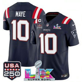 New England Patriots 10 Drake Maye Navy F.U.S.E. Vapor Limited Men Jersey with 2026 Super Bowl LX & C patch & USA 250 Patches