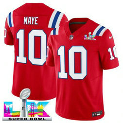 New England Patriots 10 Drake Maye Red 2026 Super Bowl LX F.U.S.E. Vapor Limited Men Jersey