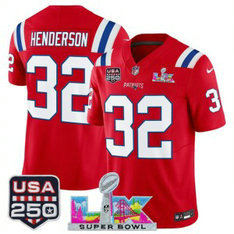 New England Patriots 32 TreVeyon Henderson Red F.U.S.E. Vapor Limited Men Jersey with 2026 Super Bowl LX & USA 250 Patches