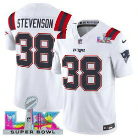 New England Patriots 38 Rhamondre Stevenson White 2026 Super Bowl LX F.U.S.E. Vapor Limited Men Jersey