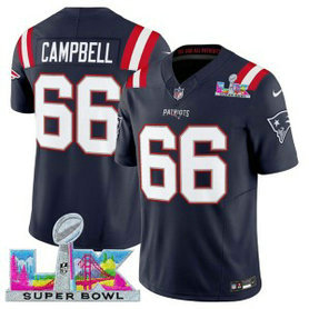 New England Patriots 66 Will Campbell Navy 2026 Super Bowl LX F.U.S.E. Vapor Limited Men Jersey