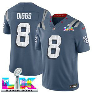 New England Patriots 8 Stefon Diggs Storm Blue 2026 Super Bowl LX Rivalries F.U.S.E. Vapor Limited Men Jersey