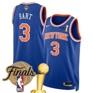 New Yok Knicks 3 Josh Hart Blue 2026 Finals & Champions Patches Jersey