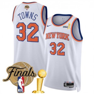 New Yok Knicks 32 Karl-Anthony Towns White 2026 Finals & Champions Patches Jersey New Yok Knicks 32 Karl-Anthony Towns White 2026 Finals & Champions Patches Jersey