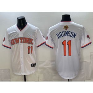 New York Knicks 11 Brunson White Finals Baseball Vapor Limited Men Jersey
