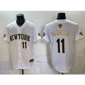 New York Knicks 11 Brunson White Gold Finals Baseball Vapor Limited Men Jersey