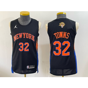 New York Knicks 32 Towns Black 2026 Finals Patch Men Jersey