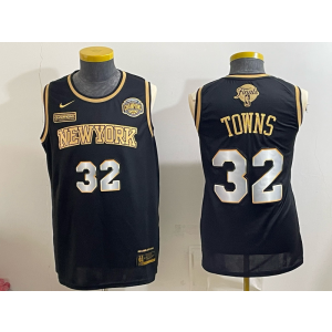 New York Knicks 32 Towns Black Gold Finals & Champions Men Jersey