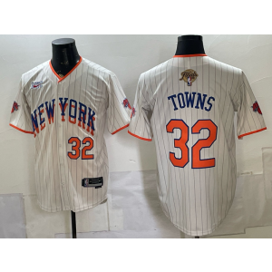 New York Knicks 32 Towns Cream Finals Baseball Vapor Limited Men Jersey