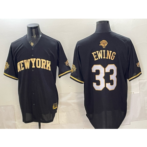 New York Knicks 33 Ewing Black Gold Finals Baseball Vapor Limited Men Jersey