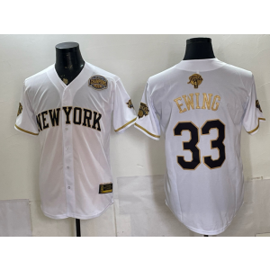 New York Knicks 33 Ewing White Gold Finals & Champion Baseball Vapor Limited Men Jersey