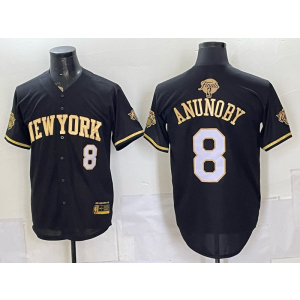 New York Knicks 8 Anunoby Black Gold Finals Baseball Vapor Limited Men Jersey