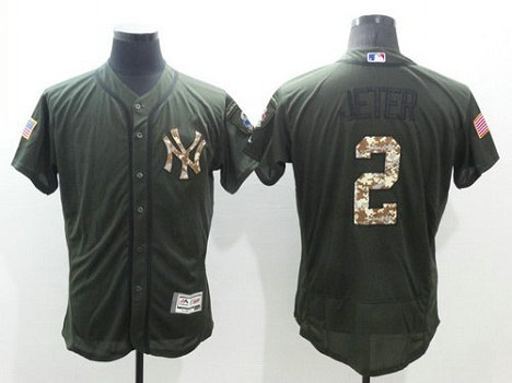 New York Yankees #2 Derek Jeter Retired Green Salute To Service 2016 Flexbase Majestic Baseball Jersey New York Yankees #2 Derek Jeter Retired Green Salute To Service 2016 Flexbase Majestic Baseball Jersey