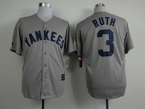MLB New York Yankees #3 Babe Ruth Gray 75TH Patch Jersey MLB New York Yankees #3 Babe Ruth Gray 75TH Patch Jersey